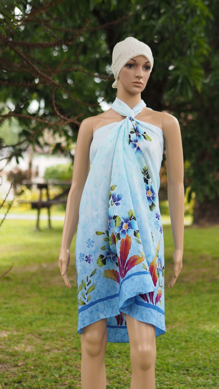 Light Blue Rayon Beachwear/ Pareo - Craft Batik Sdn. Bhd. Online Store